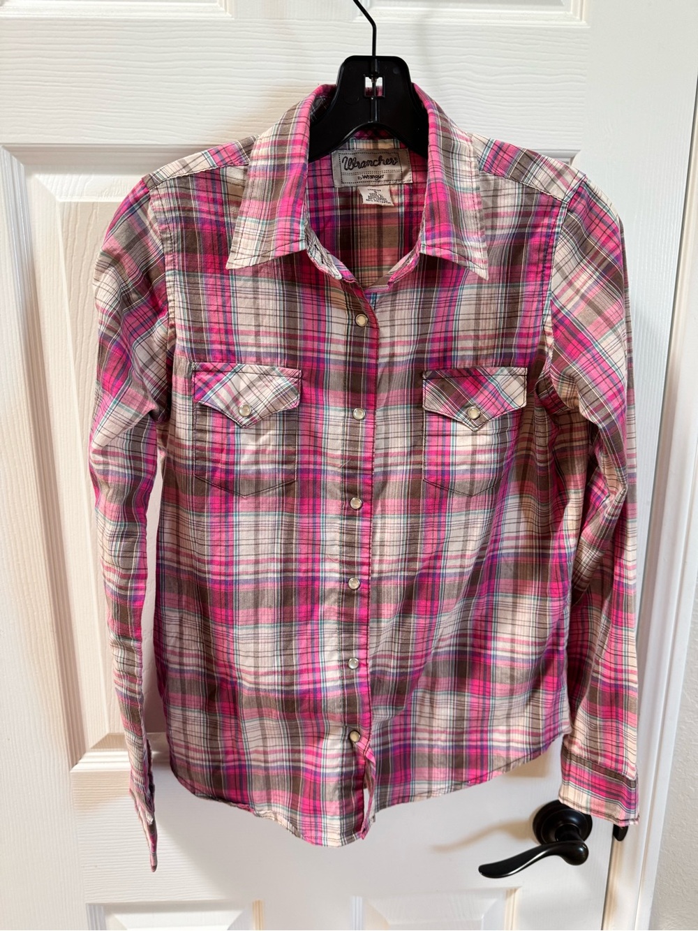 Wrancher by Wrangler Pink and Brown Plaid Western Shirt